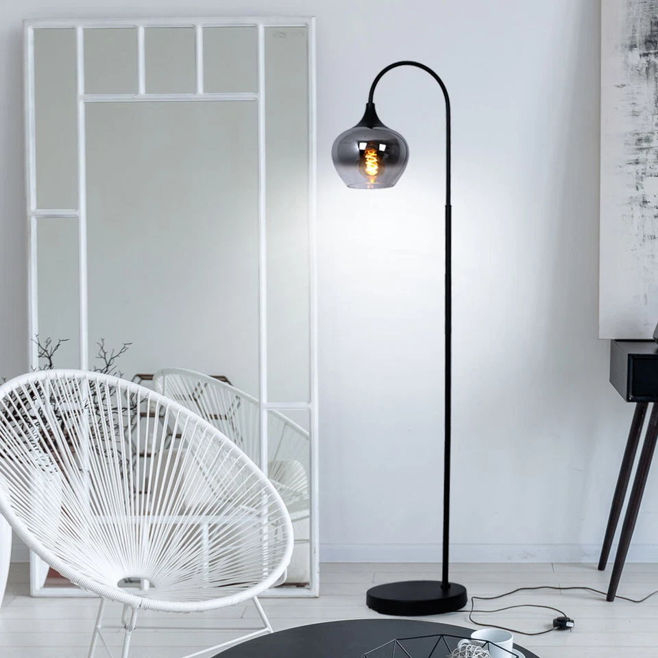 Lumière Arc Lampadaire Lampe de Salon E27 Verre Fumé Noir Rétro - Photo 4/4