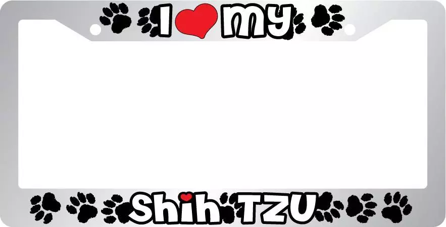 Chrome License Plate Frame I Heart My Shih Tzu Auto Accessory