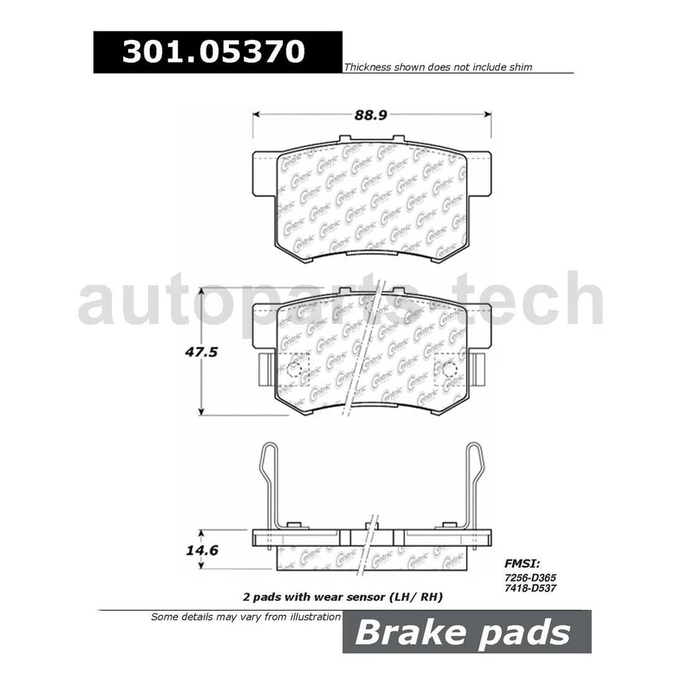Pastilhas de freio Centric para Honda Accord 1991 1992 1993 1994 1995 1996 1997 - Imagem 3 de 4