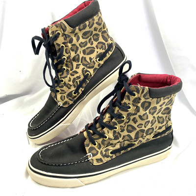 Sperry Top Sider Women's 7.5M High Top Sneakers Leopard Print Brown Canvas