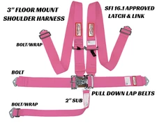 OFF ROAD 5 POINT RACING HARNESS 3" SEAT BELT FLOOR MOUNT BOLT IN SFI 16.1 PINK