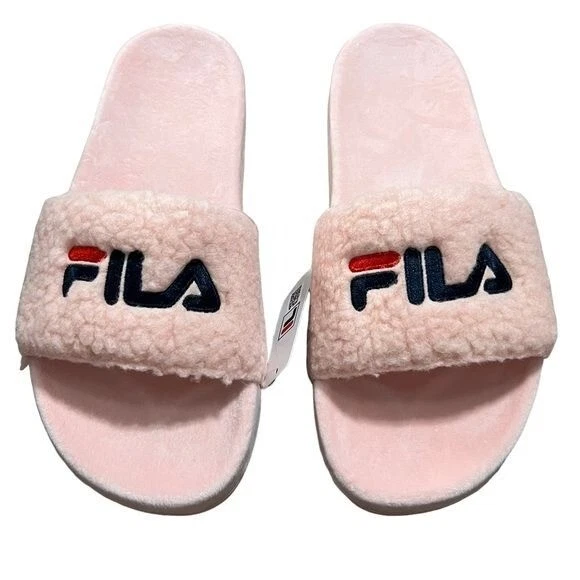 NWT Fila Fuzzy Faux Fur Slide Slip On Shoes Pink Size Womens 10