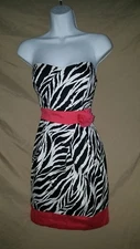 B. Darlin Strapless Zebra Print Dress Size 5/6 Black White Coral Pink Accents