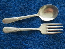 ROGERS INFANT'S SILVERPLATED SPOON  FORK ENGRAVED