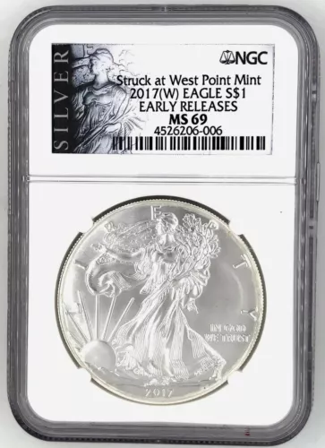 2017 W SILVER EAGLE $1 EARLY RELEASES NGC MS 69 STRUCK AT WEST POINT MINT