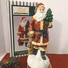 Holiday Gift Collection Christmas Santa w/Tree 10" Hand Painted Polyresin Boxed