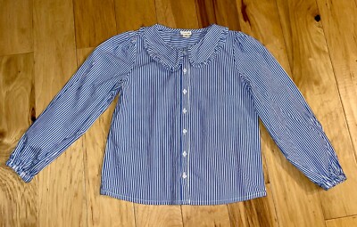 CREWCUTS GIRLS BLUE STRIPED BUTTON DOWN BLOUSE SIZE 10 EXCELLENT COND LD5