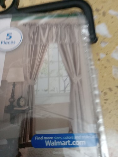 New 84” Ella/Taupe Curtains Valance And Panels 5 Piece Includes 2 Ties (BB) - Picture 3 of 6