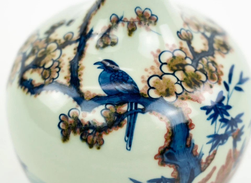 ⭕️Fino jarrón botella de exportación chino del siglo XIX, raro bajo esmalte rojo, marca Foto 3 de 4