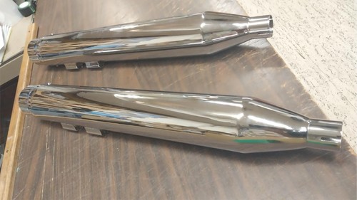 4" 95^ Slip On Chrome Mufflers CFR Contrast Exhaust Tip Harley Glide Bagger FLH - Picture 6 of 11
