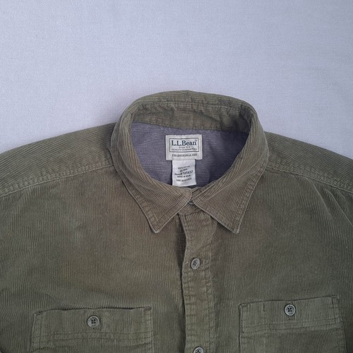 L.L. Bean Mens Corduroy Button Up Shirt Size M Traditional Fit Heavyweight Green - Picture 3 of 19