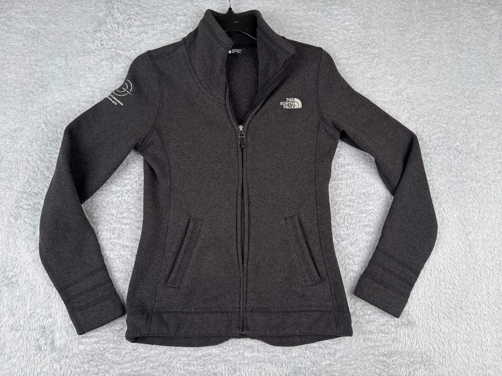 The North Face Jacket Women Small Gray Knit Shell Full Zip Polyester Fleece READ
