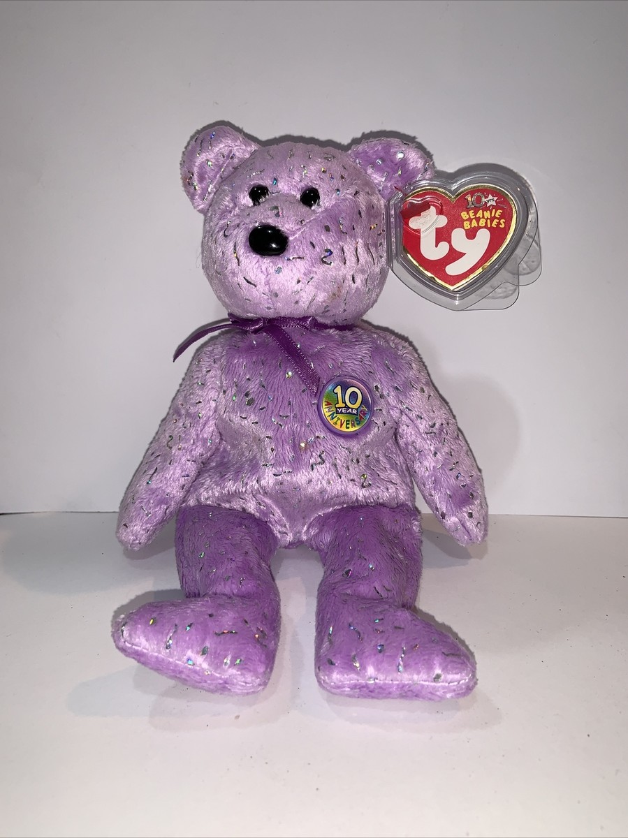TY Beanie Babies Decade 10th Anniversary Purple Sparkle Bear