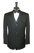 Very Nice D.J. Black 2 button European Shawl Striped Tuxedo Wool Coat TUXXMAN