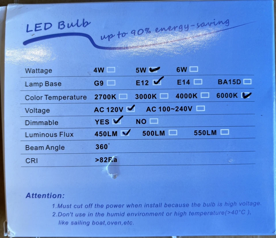 🔥E12 White LED Corn Bulbs 5W6000K Candelabra Ceiling Fan Light Bulbs Daylight - Image 3 of 4