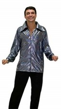 70's-80's Disco Shirt Metallic Multi Pattern Wide Collar Funky Costume Shirt