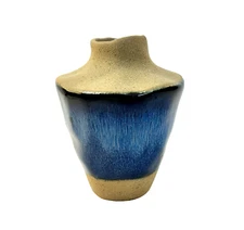 Mud Pie Ceramic Vase Deep Blue Glaze Tan Two-toned Home Decor Garden Classic