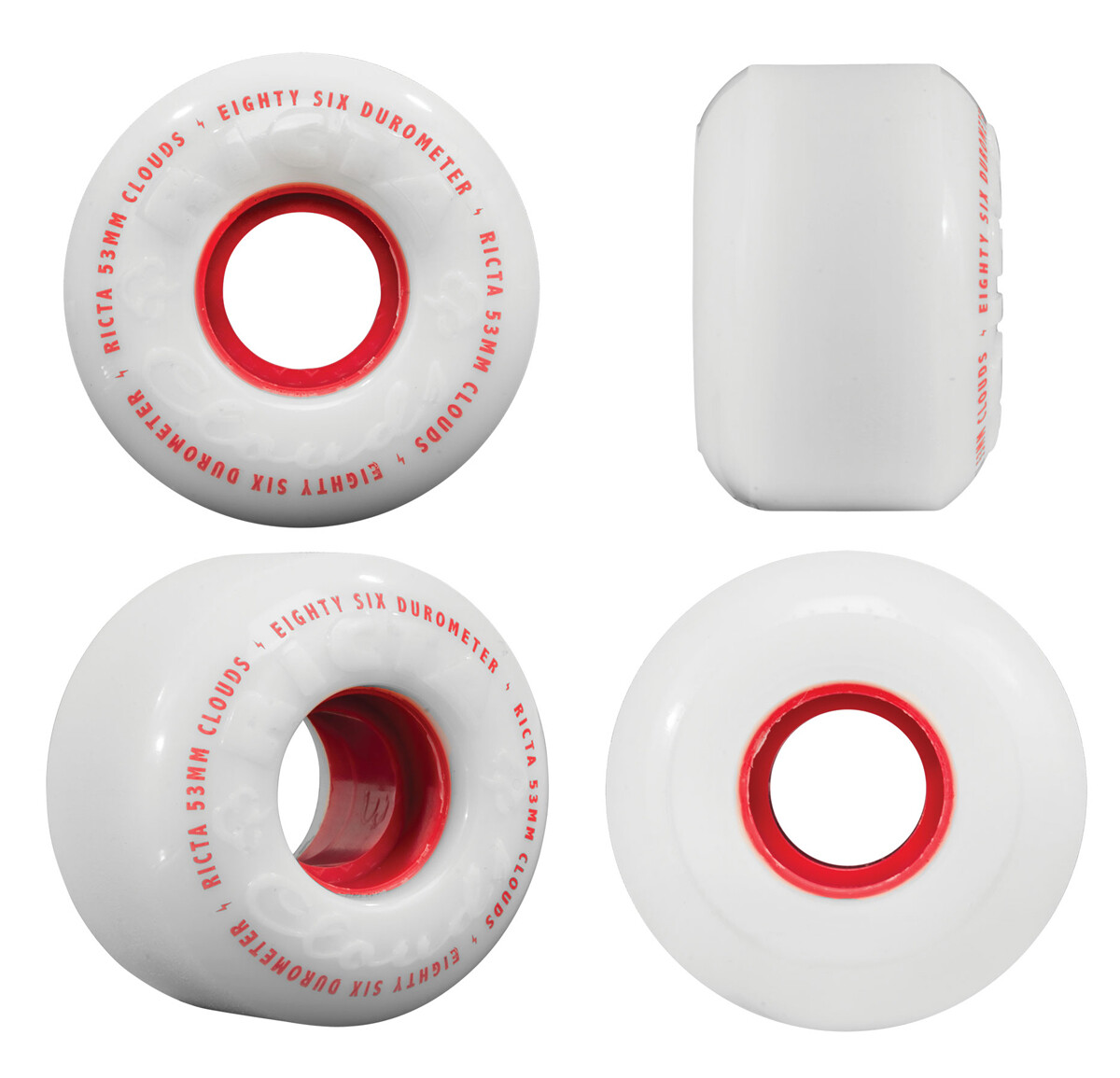 Ricta Skateboard Wheels 53mm CLOUDS RED 86a White/Red Soft Cruiser