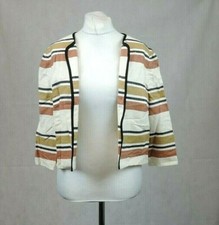 Artigiano Open Front Striped Jacket 100% Cotton Size 16 Uk Cr101 Aa 08