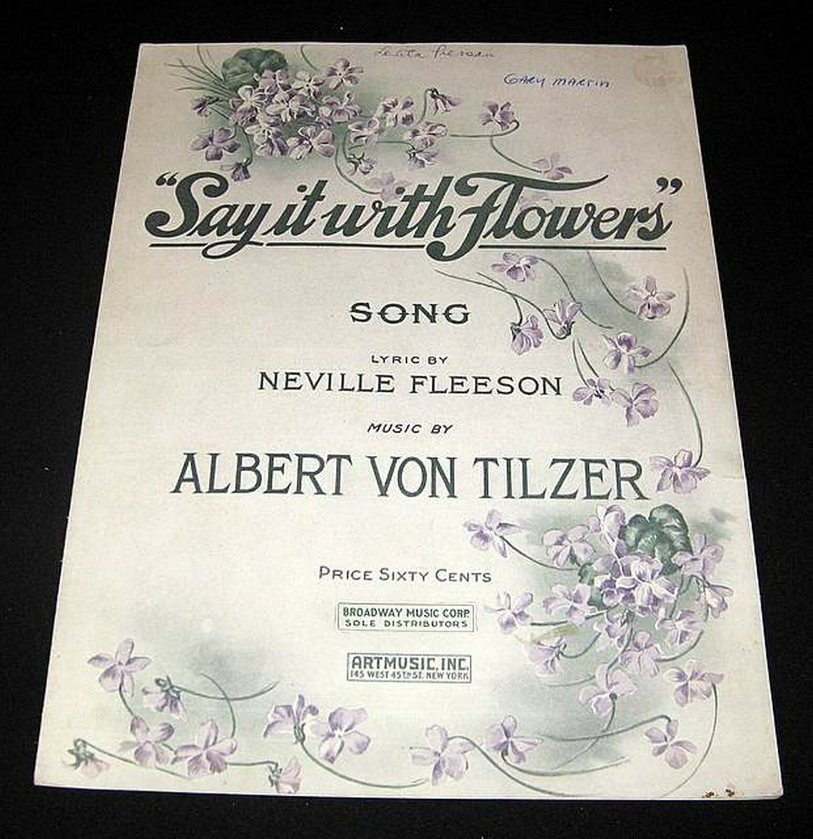 SAY IT WITH FLOWERS 1919 ART & MUSIC SHEET PERFECT FOR THE FLORIST