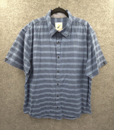 Fundamental Coast Shirt Mens 2XL Short Sleeve Button Up Blue Striped Cotton - Picture 9 of 14