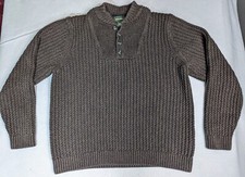 Eddie Bauer Pullover Henley Sweater Men's L Brown Cotton Cable Knit