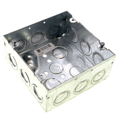 STEEL CITY 72171-1/2-3/4-E STEEL 2-GANG SWITCH BOX, 2-1/8'' D, 4-11/16'' SQUARE