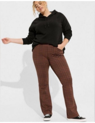 TORRID Trouser Slim Boot Studio Luxe Ponte Mid Rise Pant Root Beer Plaid 18R NWT