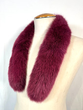 Set of 2 Fox Fur Collars Blue and Dark Red Dyed Fox Fur Warmers Scarves Collars
