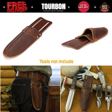 TOURBON Leather Garden Shear Sheath Belt 2 Pocket Tool Pruning Scissors Holster