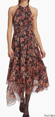 A.L.C. Elaine Silk Chiffon Halter Midi-Dress in Port Wine Multi NWT Size 2 