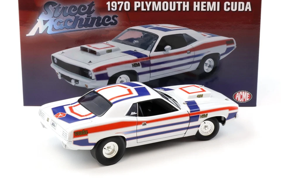 1:18 Acme 1970 Plymouth Hemi Cuda 426 Coupè Street Machine Bianco / Blu/Red - Immagine 3 di 4
