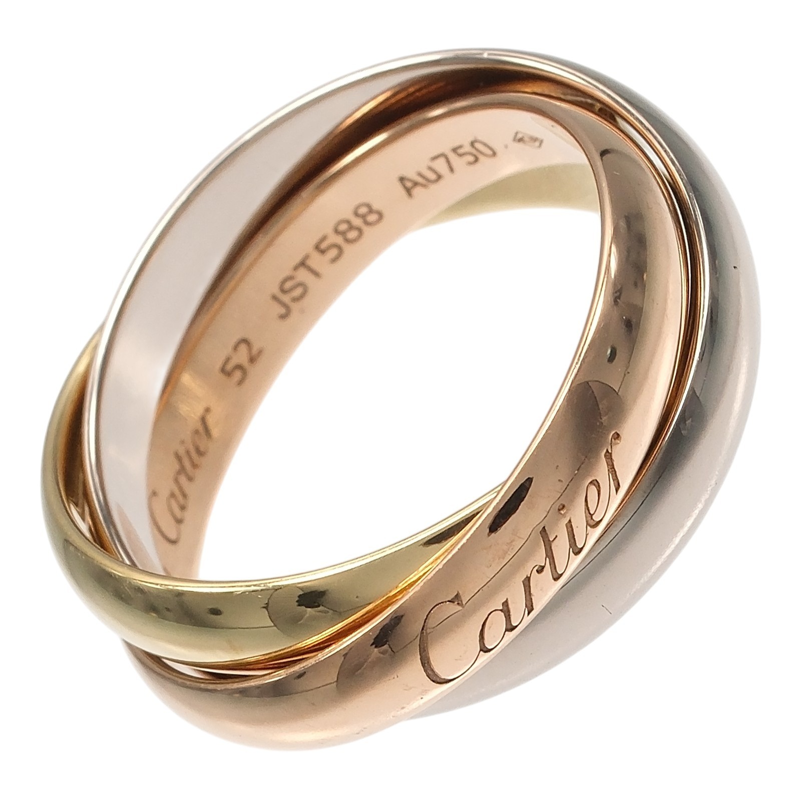 CARTIER Trinity Ring 0.1" band K18 Gold (YGxPGxWG) #6.2(US Size) 7.7g Women