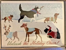 PUNCH STUDIO Holiday Dogs! 12 holiday cards cards with glitter  NEW IN BOX