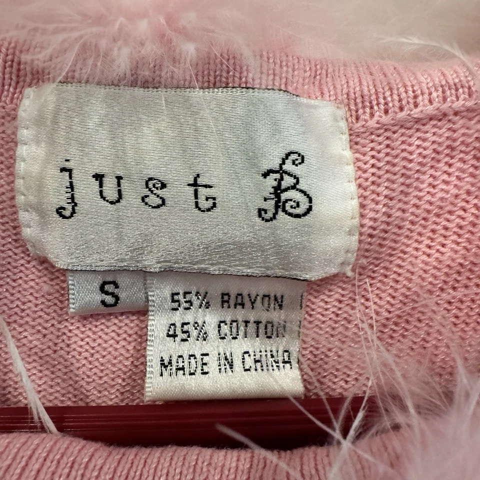 Blusa Just B Mujer Borde Pluma Rosa Navidad Tema Suéter Talla Pequeña Foto 3 de 4