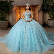 Light Blue 15th Quinceanera Dresses Sweetheart Appliques Ball Gown Vestidos de