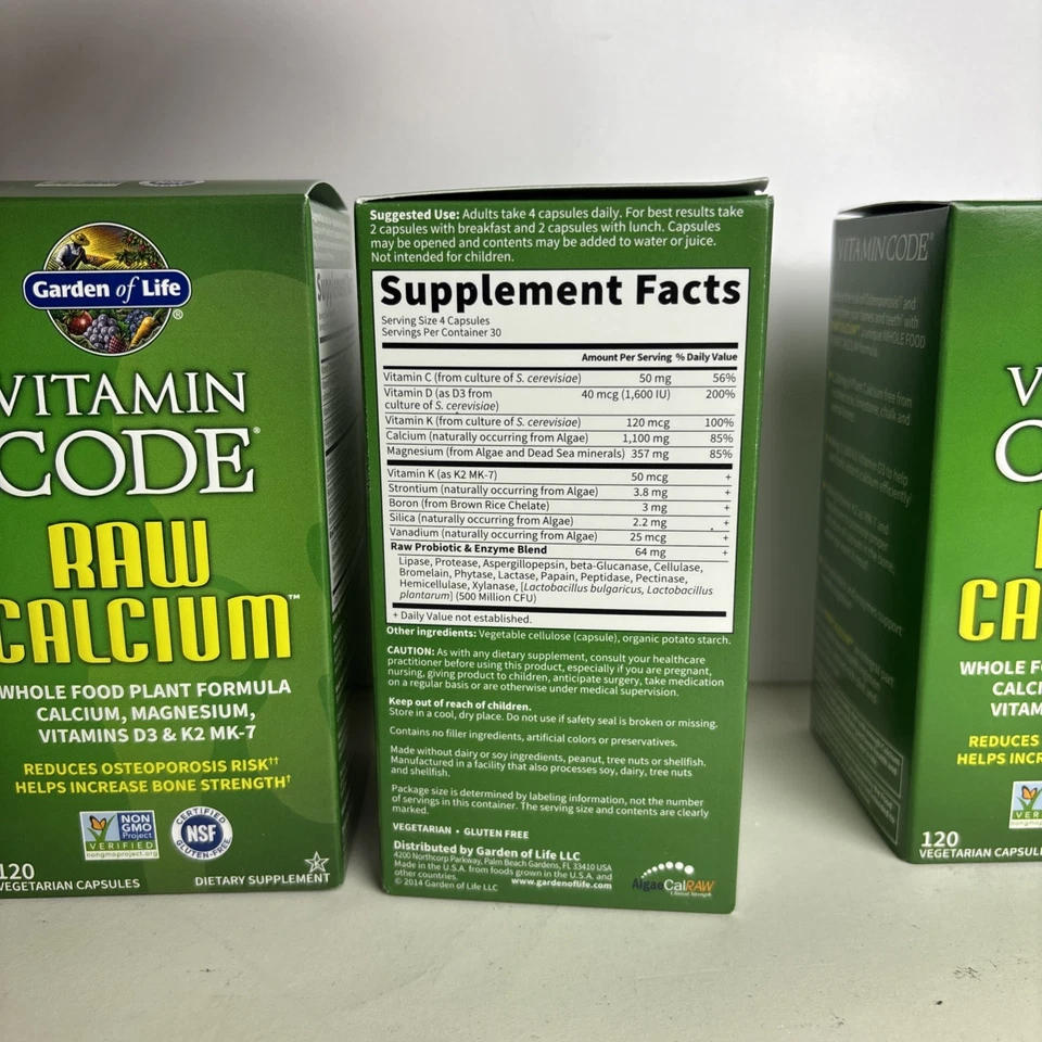 3:Garden of Life Vitamin Code Calcio Crudo 120 Cápsulas Vegetarianas UltraZorbe Foto 2 de 4