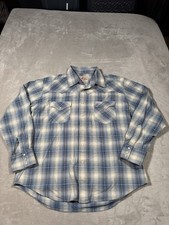 Vintage 90s Wrangler Pearl Snap Shirt Size Large Blue Shadow Plaid Western Ranch