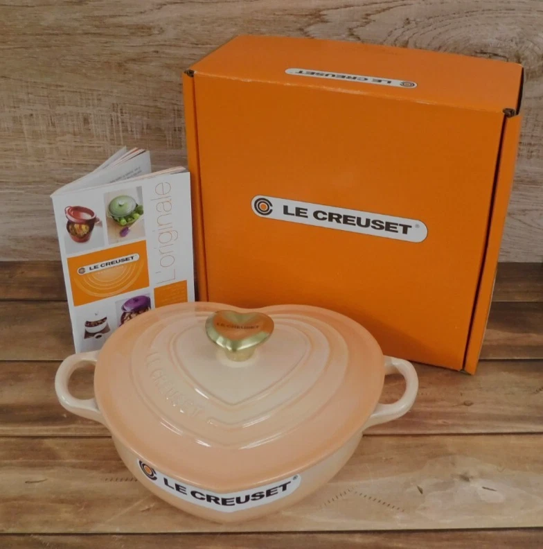 Le Creuset L'Amour Collection 1.25 Quart Heart Shaped Shallow Cocotte, Peche NEW