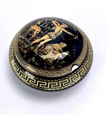Vintage Handmade Adis Trinket Dish Greece  Lid Has Tiny Chip Black 24K Gold