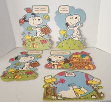 Vintage Lot 5 PEANUTS SNOOPY  WOODSTOCK Easter Die cut Paper Decorations RARE