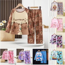 2pc Kids Girls Boys Toddlers Cartoon Pyjamas Long Sleeve Top Bottom Nightwear UK