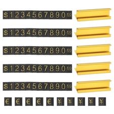 Adjustable Cube Price Tag Gold Tone Alloy Counter Stand, Ten Thousand, 5 Set