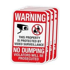  4 pack Large No Dumping Signs, Property Protected By Video Red - 4 Pack