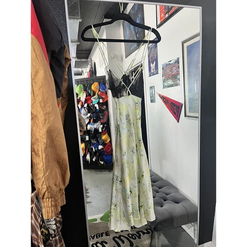 UNDERCOVER Abito slip vintage Y2K Victoria's Secret verde salvia orlo pizzo floreale taglia large