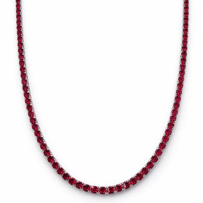 3mm Lab Created Ruby Tennis Necklace | 925 Sterling Silver, Rhodium Finish