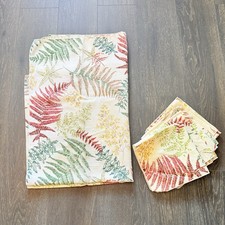 Fall Leaf Green Red Tablecloth 6 Napkins