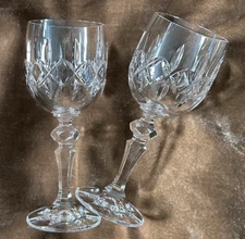 Bohemia Crystal Crystalex ~ 2 Cut Crisscross Multisided Stem Wine Goblets ~ EUC