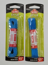 Lot 2 KIWI Style Shoe Laces Flat Neon Blue 45 In- 2 Pairs - 5-6 Eyelets 1776