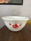 Vintage McKee Milk Glass 9" Mixing Bowl Sailboat Anchor Ship's Wheel 1930s